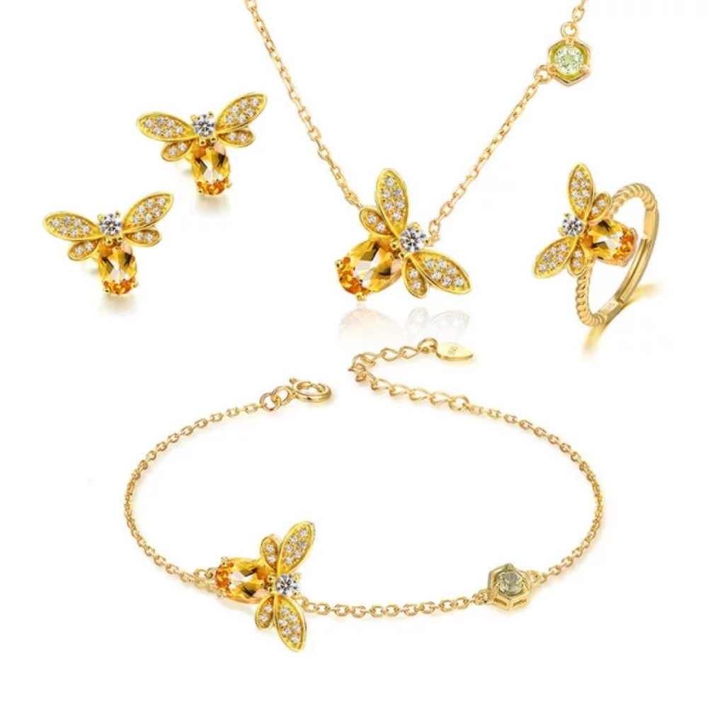 Queen Bee Citrine & Peridot 18K Gold Plated Silver Charm 16" Necklace - Picture 6 of 9